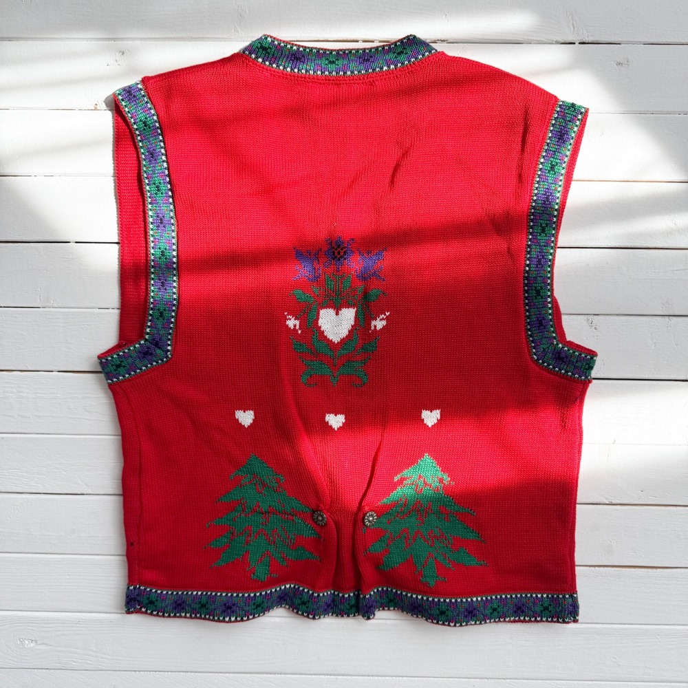 Cullinane vtg Bavarian floral red hand knit sweater vest - Picture 5 of 5